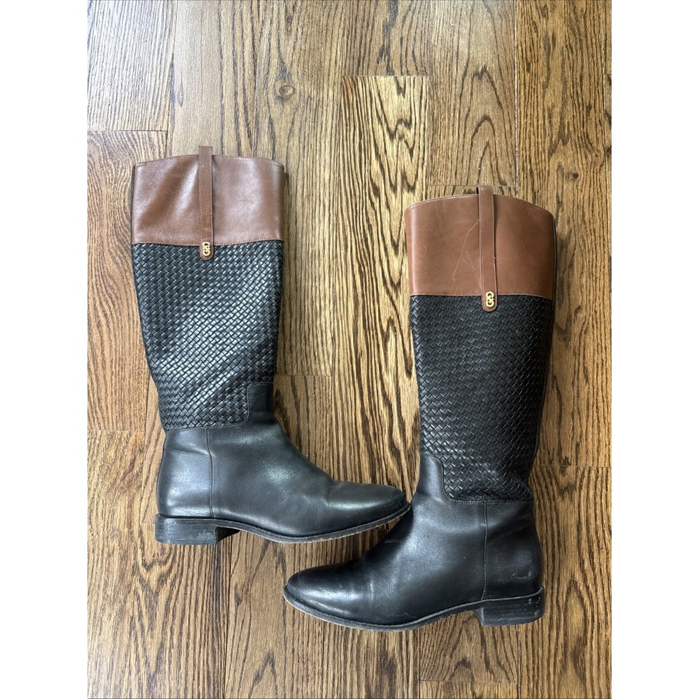 COLE HAAN Women's Black-Brown Two Toned Brennen Equestrian Riding Boots Size 7 B